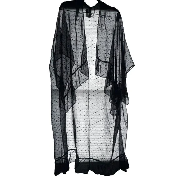 Express Womans Sheer Swiss Dot Kimono Duster-Black-One Size-GUC - Picture 6 of 6